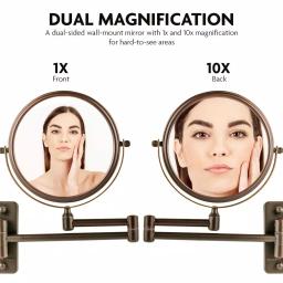Ovente Wall Mounted Dual-Sided Makeup Mirror, 1x/10x Magnification, Antique Bronze thumbnail 3