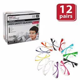 Safe Handler Kids Protective Safety Glasses, Clear Lens, Multi-Color Temple Variety Pack (Box of 12) thumbnail 1