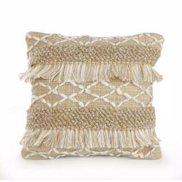 LR Home 20 in. x 20 in. Rustic Beige and White Geometric Fringe Throw Pillow thumbnail 1