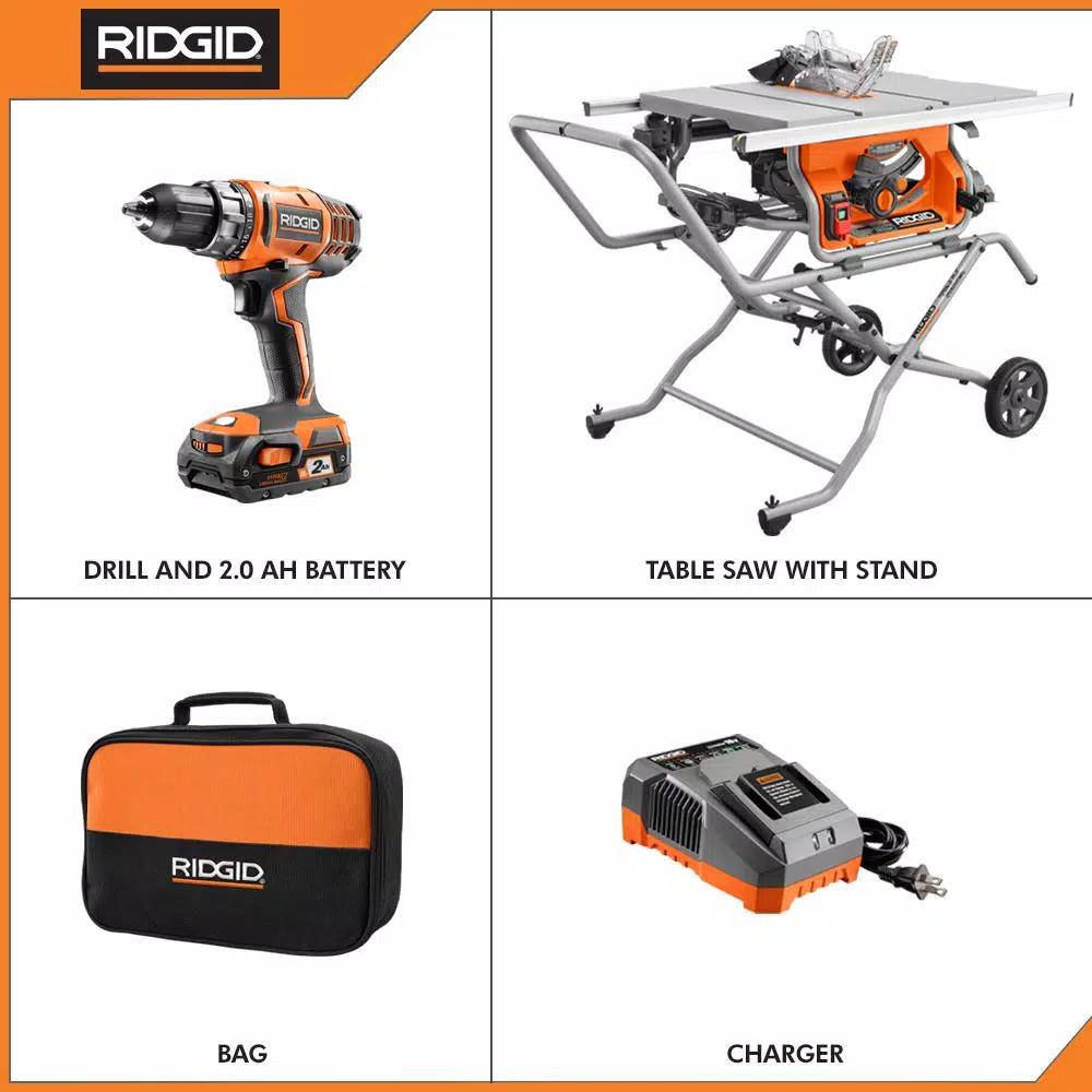 RIDGID 10 in. Pro Jobsite Table Saw with Stand & 18V Cordless Drill/Driver Kit