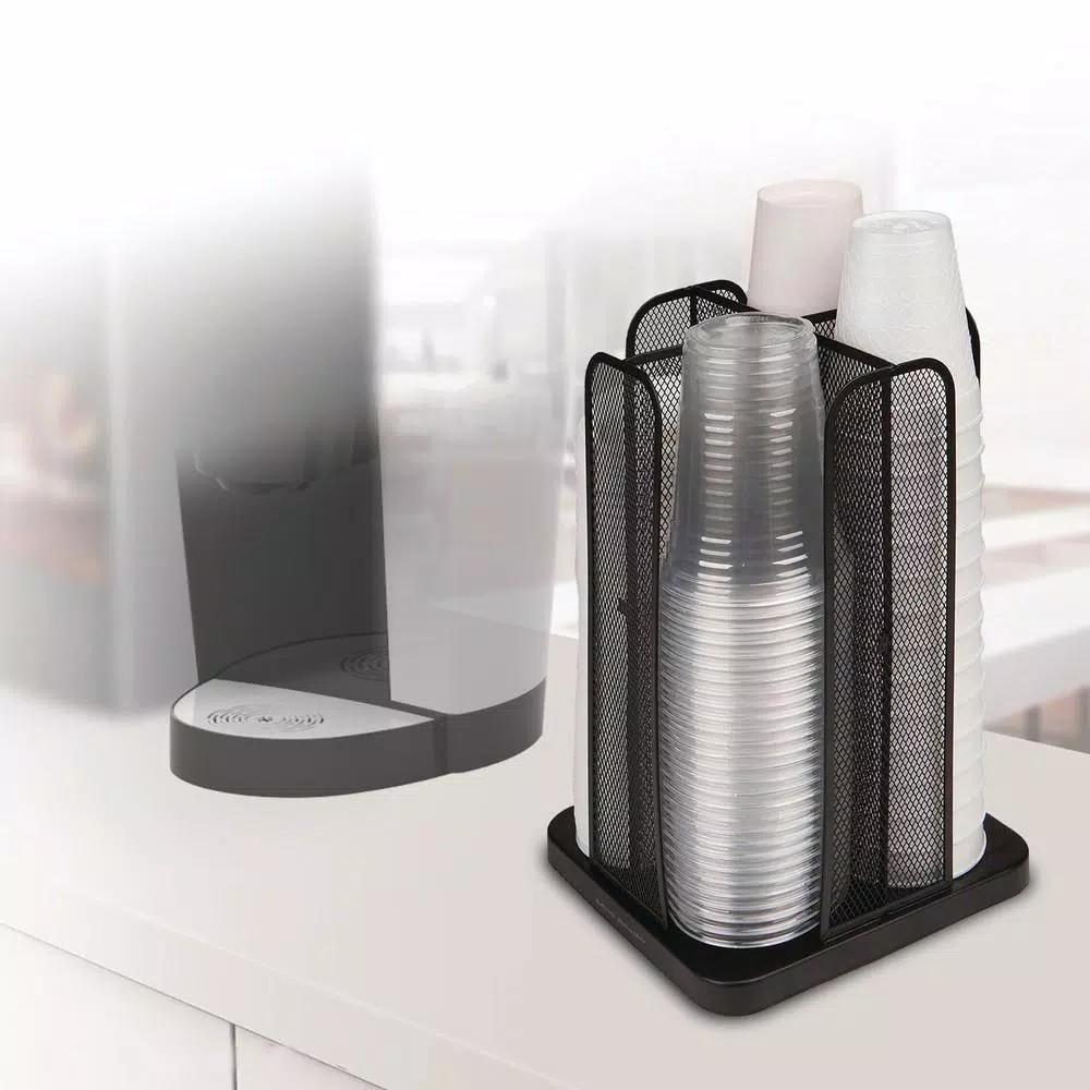 Mind Reader Rotating Cup and Lid Carousel Organizer, Black Metal Mesh Dispenser
