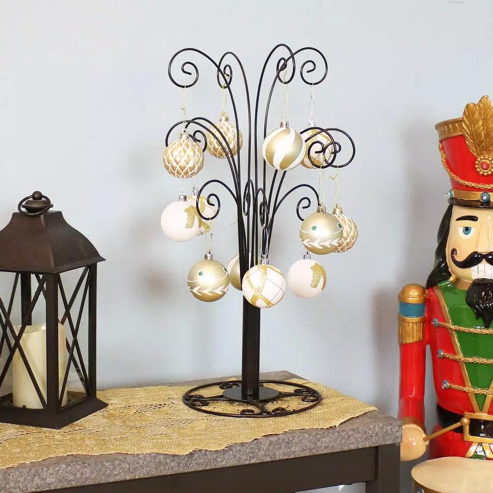 Sunnydaze Decor Gloria 20 in. Black Metal Christmas Ornament Stand with 20 Hooks