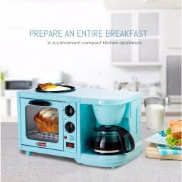 Elite Americana by Elite 3-in-1 Mini Breakfast Shoppe - 500W Toaster Oven, 4-Cup Coffee Maker & 6 in. Griddle, Blue thumbnail 2