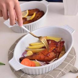 MALACASA 2-Piece White Oval Porcelain Bakeware Set - 9.5 in. and 11.25 in. Ceramic Baking Dishes thumbnail 3