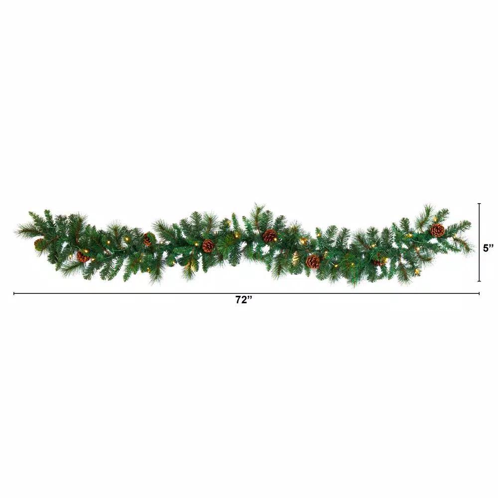 Nearly Natural 6 ft. Pre-lit Artificial Mixed Pine and Pinecone Garland with 35 Clear LED Lights