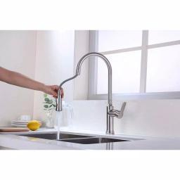 Vanity Art Brushed Nickel Single-Handle Pull-Down Kitchen Faucet with Sprayer Wand thumbnail 3