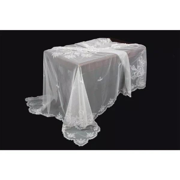 Manor Luxe Xia Home Fashions 80 x 80 in. Merrigold Lace Embroidered Tablecloth with Beaded Accents, White