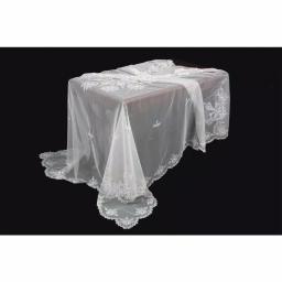 Manor Luxe Xia Home Fashions 80 x 80 in. Merrigold Lace Embroidered Tablecloth with Beaded Accents, White thumbnail 1