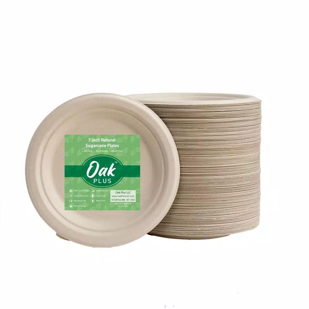 Unbranded 7 in. Natural Sugarcane Plates, 600 Pack - Eco-Friendly & Compostable Disposable Plates