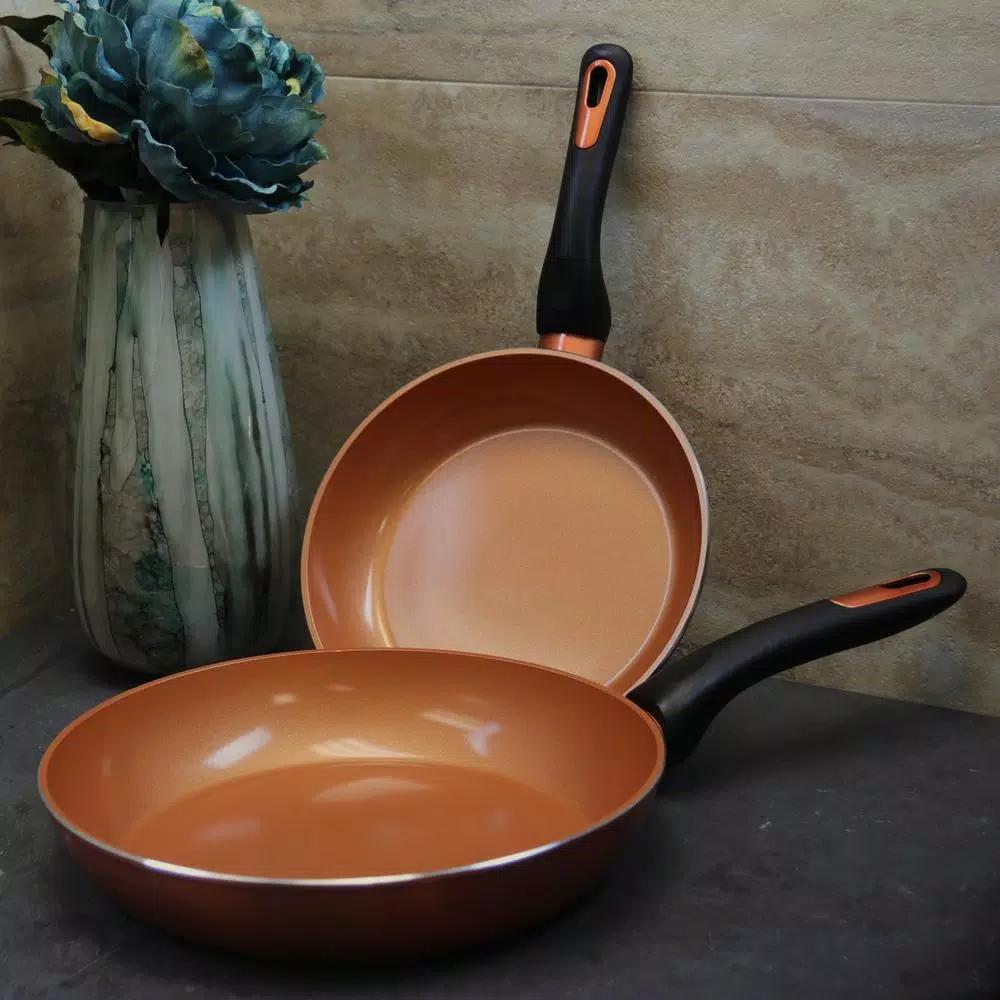 Gibson Home Hummington 2-Piece Aluminum Ceramic Nonstick Frying Pan Set, Metallic Copper