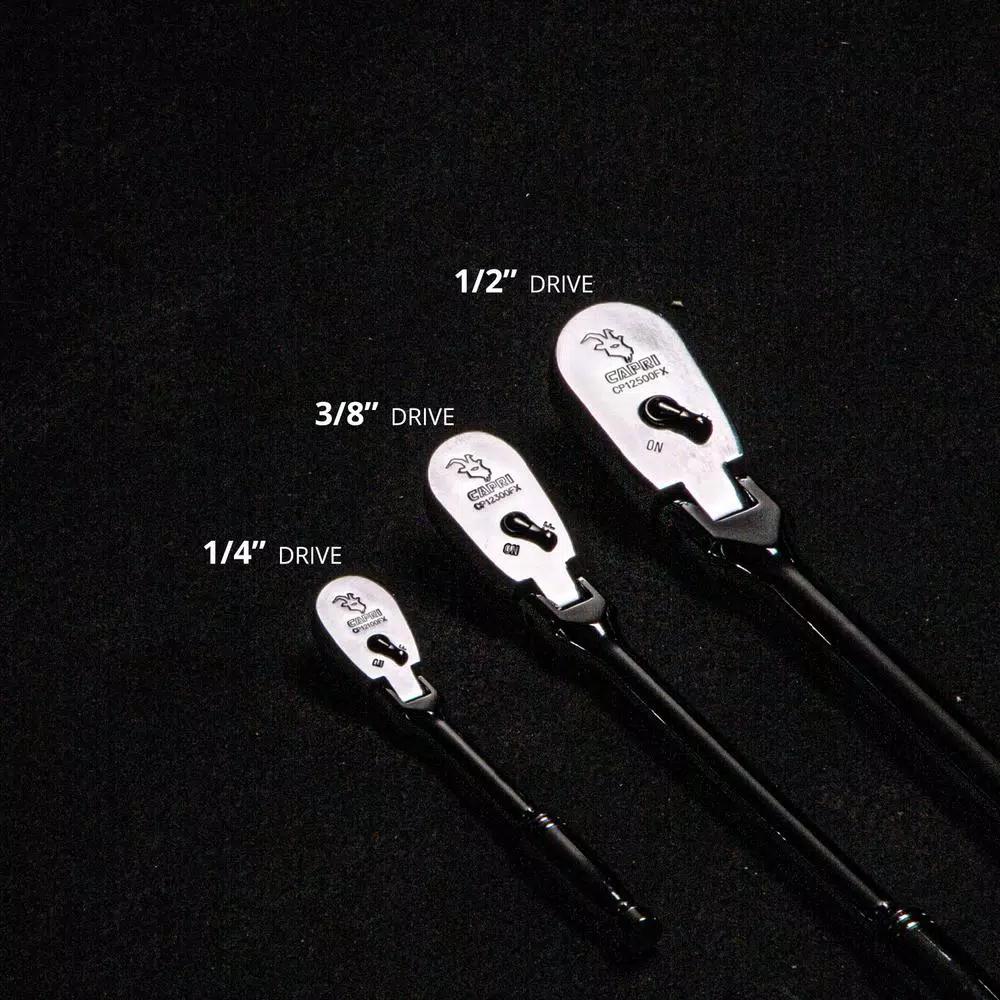 Capri Tools 3-Piece Low Profile Flex-Head 72-Tooth Ratchet Set (1/4 in., 3/8 in., 1/2 in. Drive)