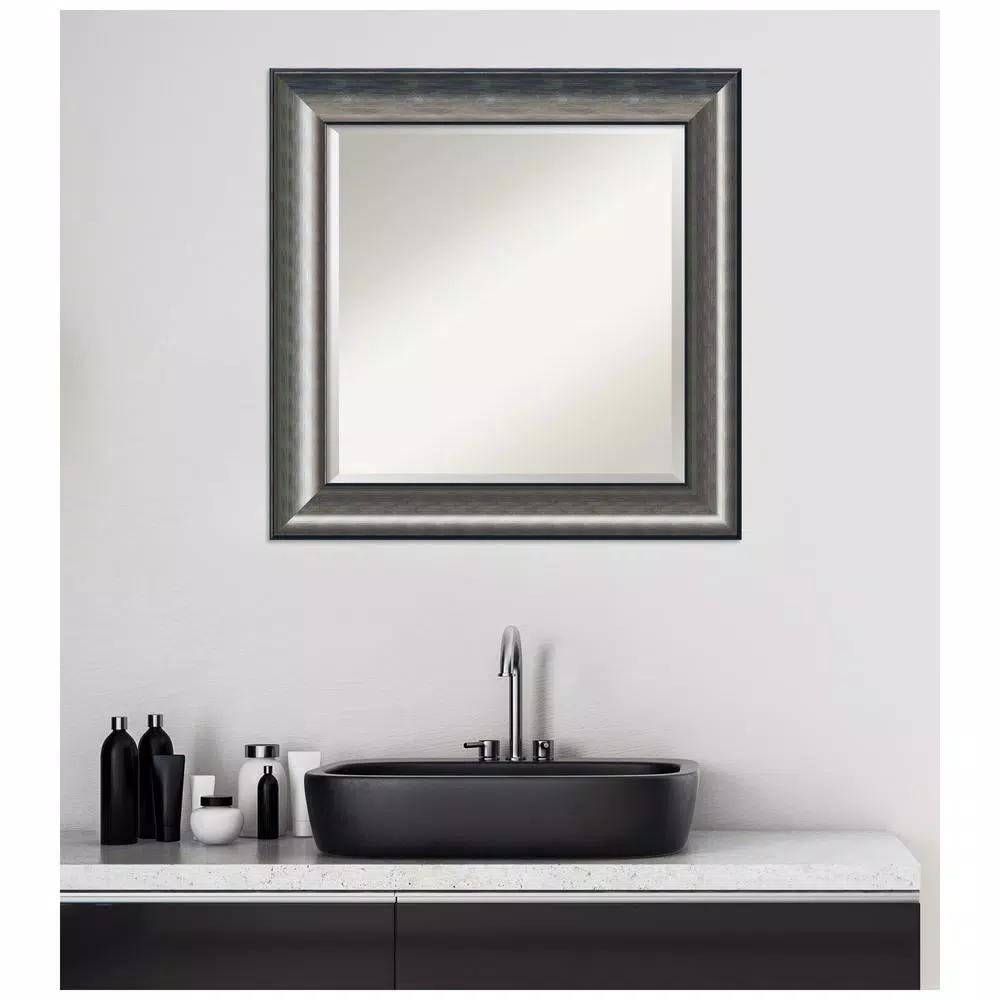 Amanti Art Quicksilver Scoop 25.75 in. x 25.75 in. Square Bathroom Vanity Wall Mirror, Silver