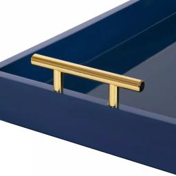 Kate and Laurel Lipton Navy Blue Decorative Rectangular Tray with Polished Metal Handles thumbnail 3