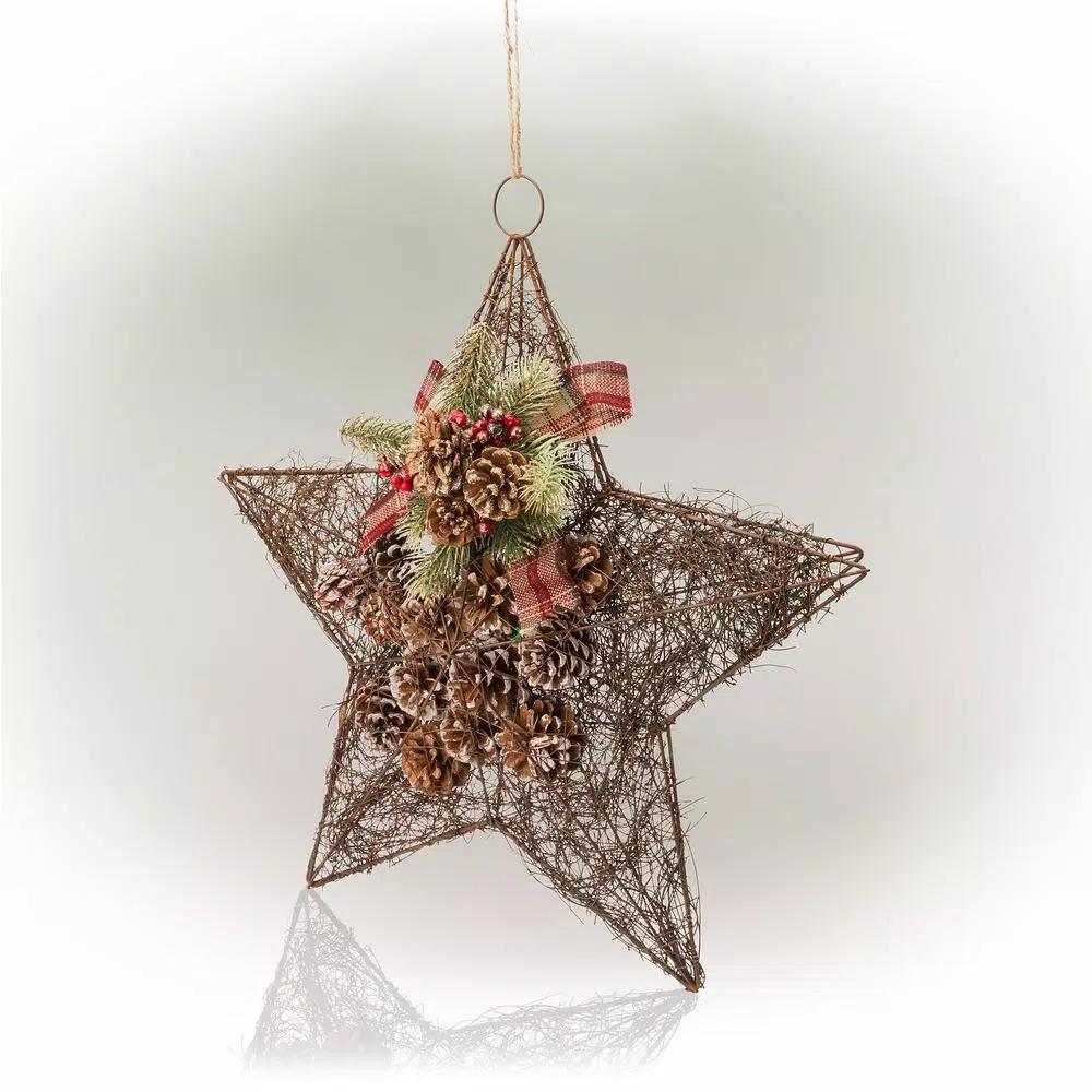 Alpine Corporation 20 in. Rustic Pinecone Christmas Star Hanging Decor