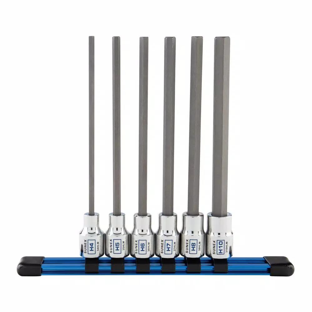 SUNEX TOOLS Sunex 936HL 3/8 in. Drive Metric Long Hex Bit Socket Set with Rail, 6-Piece