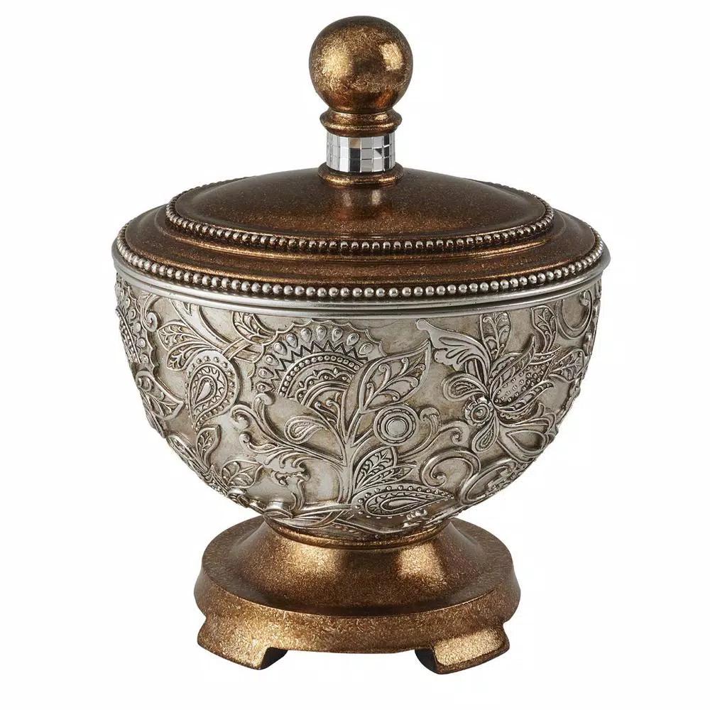 ORE International Langi Polyresin Decorative Jewelry Box with Silver/Golden Brown Pedestal Footing