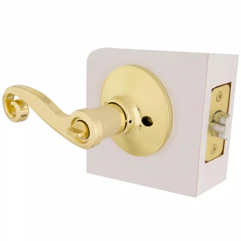 Defiant Scroll Keyed Entry Door Lever, Polished Brass