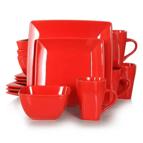 Boyel Living 16-Piece Modern Red Porcelain Dinnerware Set, Service for 4