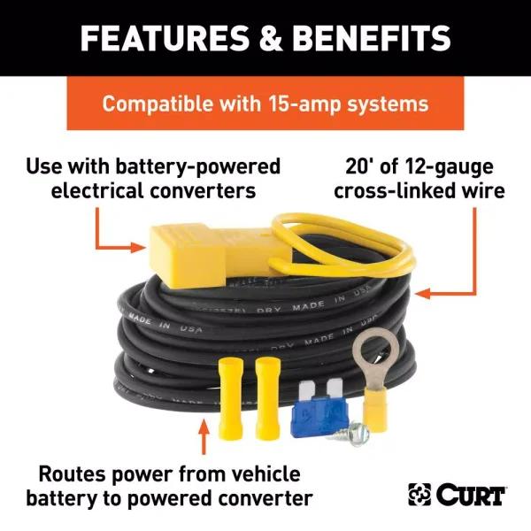 CURT Powered Converter Wiring Kit, 15 Amp, for Multi-Function Taillight Converter #56236