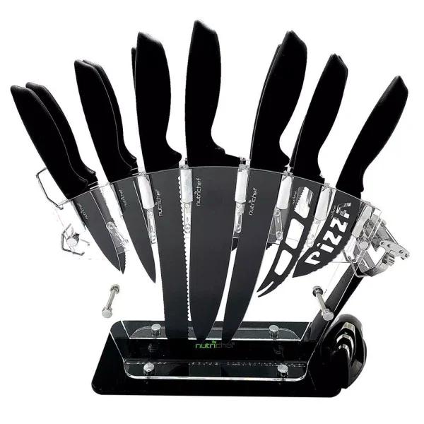 NutriChef 17-Piece Stainless Steel German Knife Set with Block Stand
