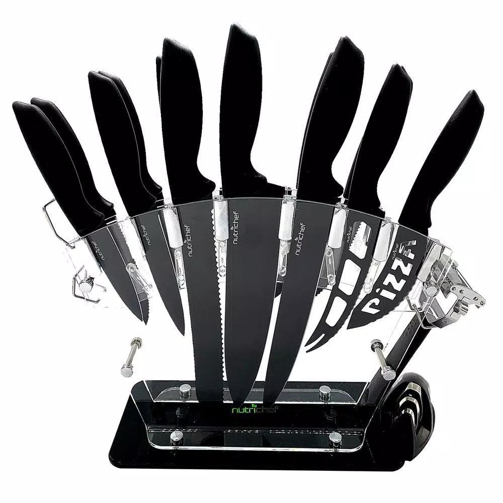 NutriChef 17-Piece Stainless Steel German Knife Set with Block Stand