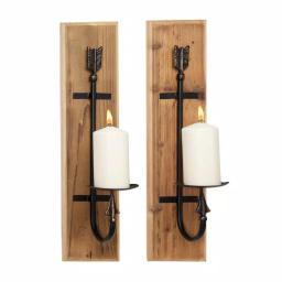 LITTON LANE Industrial Black Metal and Natural Wood Arrow Wall Sconces, Set of 2 thumbnail 2