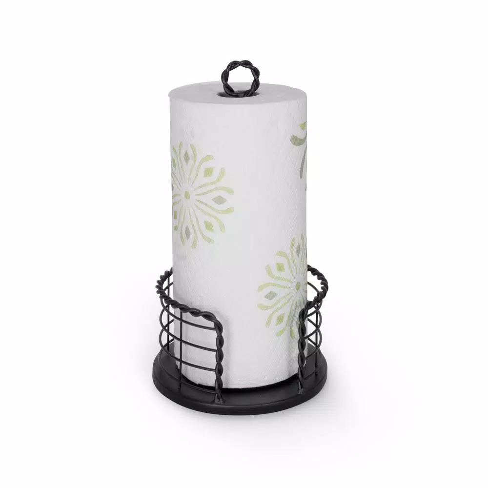 Spectrum Everly Braided Steel Paper Towel Holder, Black Farmhouse Kitchen Decor