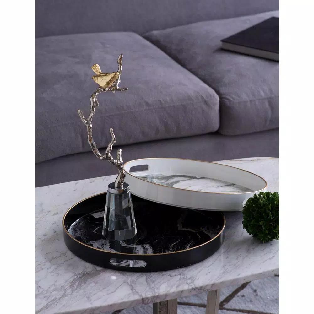 A & B Home Quinn Round Brown Safari-Themed Trays, Set of 2