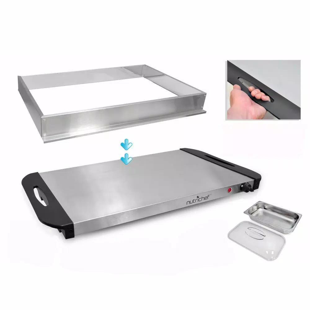 NutriChef 3-Burner 15 in. Stainless Steel Buffet Server and Hot Plate Food Warming Tray