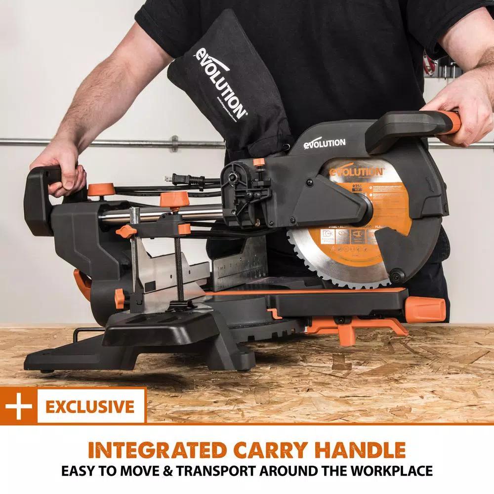 Evolution Power Tools Evolution R255SMS+ 10 in. 15 Amp Sliding Compound Miter Saw with Multi-Material Blade
