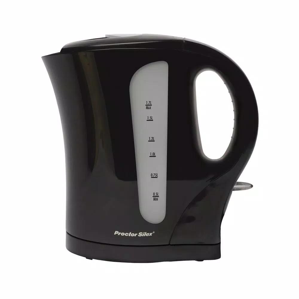 Proctor Silex 1.7L Electric Kettle, 1500W Cordless Water Boiler, Black