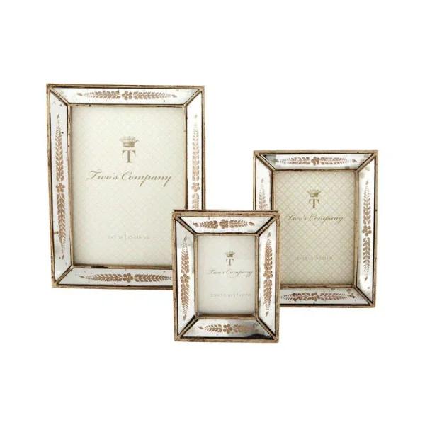 Two's Company Verona Gold Leaf Mirror Picture Frame Set of 3, Antique Gold Finish, Assorted Sizes