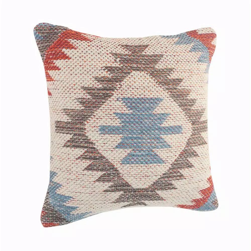 LR Home Southwestern Red Blue Gray Graphic Throw Pillow - 18 x 18 in. Cotton Square Accent Pillow