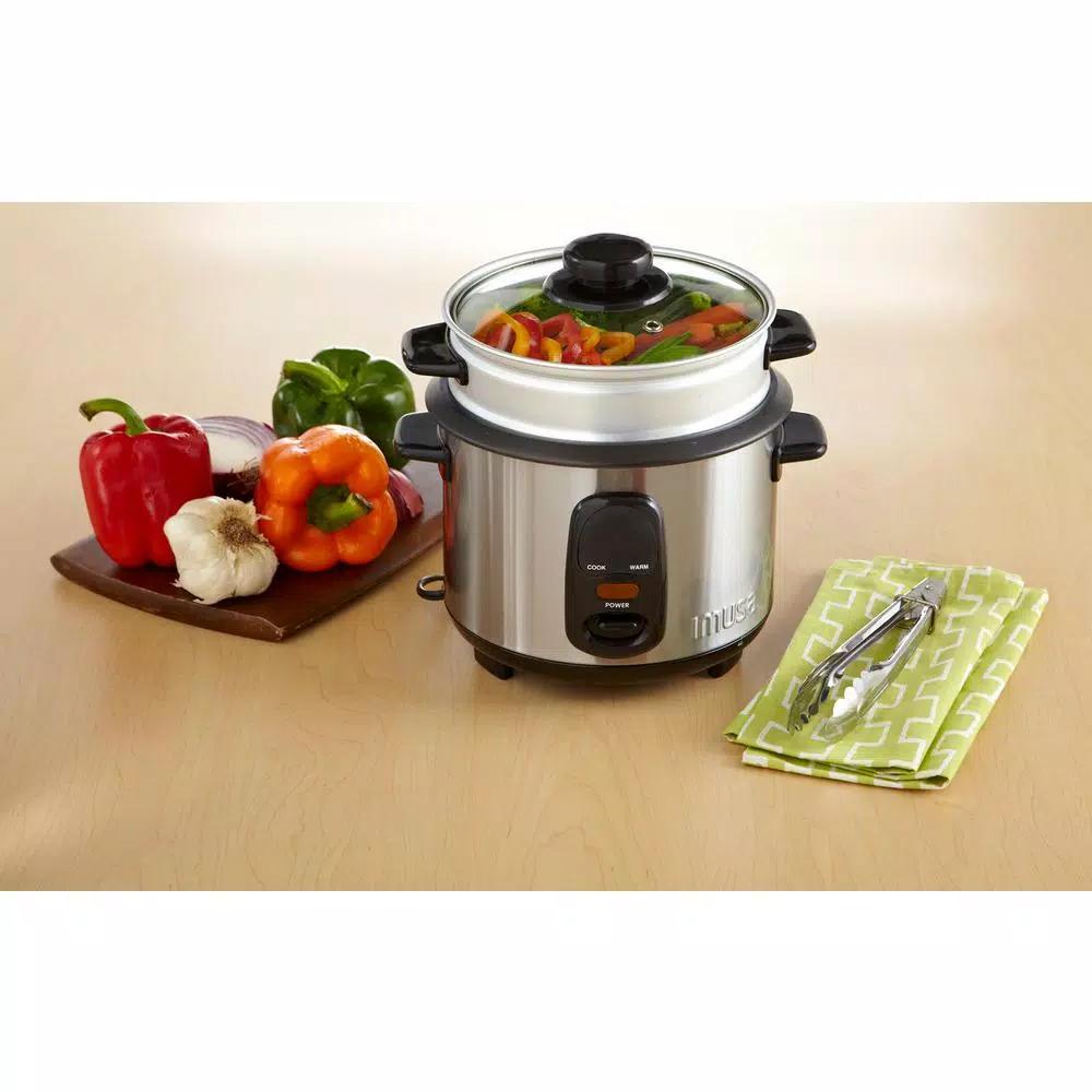 IMUSA 20-Cup Stainless Steel Rice Cooker with Non-Stick Interior and Steamer Insert