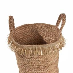 LR Home Claine Braided Jute Decorative Storage Basket with Fringe Rim and Handles thumbnail 2