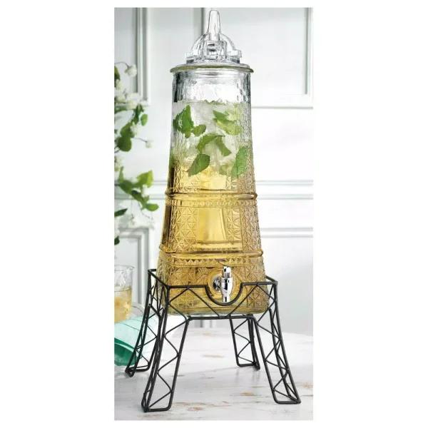 Home Essentials and Beyond 1.5 Gal. Glass Eiffel Tower Beverage Dispenser with Stand