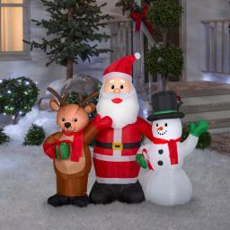 Gemmy 4 ft. Airblown Inflatable Santa, Reindeer, and Snowman Christmas Trio with LED Lights thumbnail 3