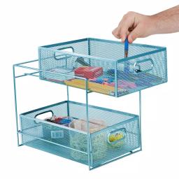 MIND READER 2-Tier Metal Mesh Utensil Caddy & Organizer, Turquoise thumbnail 2