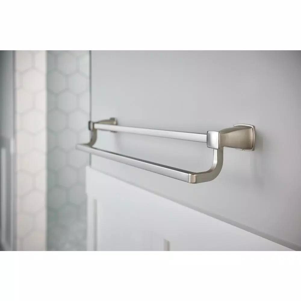 MOEN Hensley 24 in. Double Towel Bar with Press and Mark Installation, Brushed Nickel