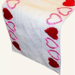 Lintex Linen Radiant Heart Cotton and Poly Table Runner, Cream with Multi-Colored Hearts thumbnail 1