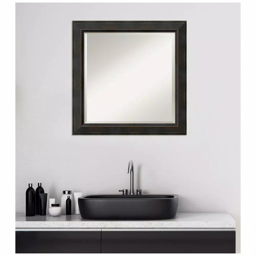 Amanti Art Signore 24 in. x 24 in. Square Wood Framed Beveled Edge Bathroom Vanity Mirror in Bronze
