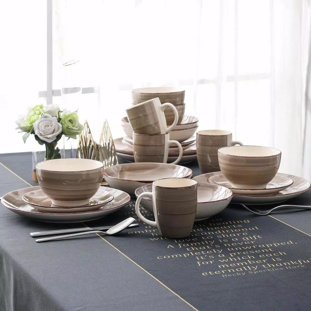vancasso Bella 16-Piece Porcelain Dinnerware Set, Vintage Creme Beige Service for 4