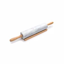 Fox Run White Marble Rolling Pin with Wooden Handles and Base thumbnail 1