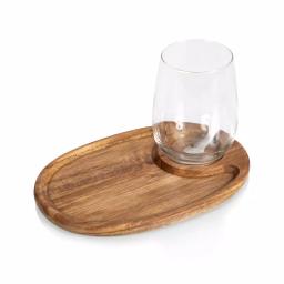 Picnic Time Acacia Wood Wine & Appetizer Plates with Glass Notch - Set of 4 thumbnail 3