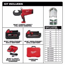 Milwaukee M18 FORCE LOGIC 750 MCM Crimper Kit with M18 FUEL Hammer Drill & Impact Driver Combo thumbnail 2