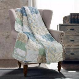 DONNA SHARP Tidepool Green Microfiber Coastal Patchwork Reversible Throw Blanket thumbnail 1