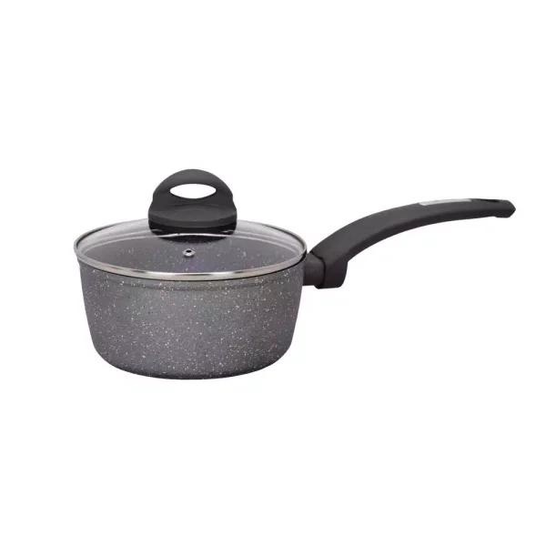AMERCOOK Lava Stone 1.5 qt. Aluminum Nonstick Saucepan with Glass Lid, Gray