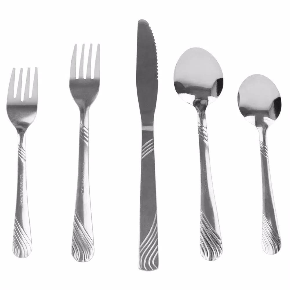 Home Basics River 20-Piece Stainless Steel Flatware Set, Silver Service for 4