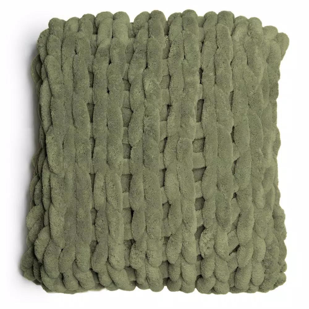 DONNA SHARP Olive Chenille Chunky Knit Throw Blanket, 40 x 50 in