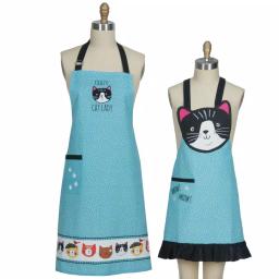 Kay Dee Crazy Cat Blue Cotton Chef and Child Apron Set - Matching Mother and Daughter Set thumbnail 1